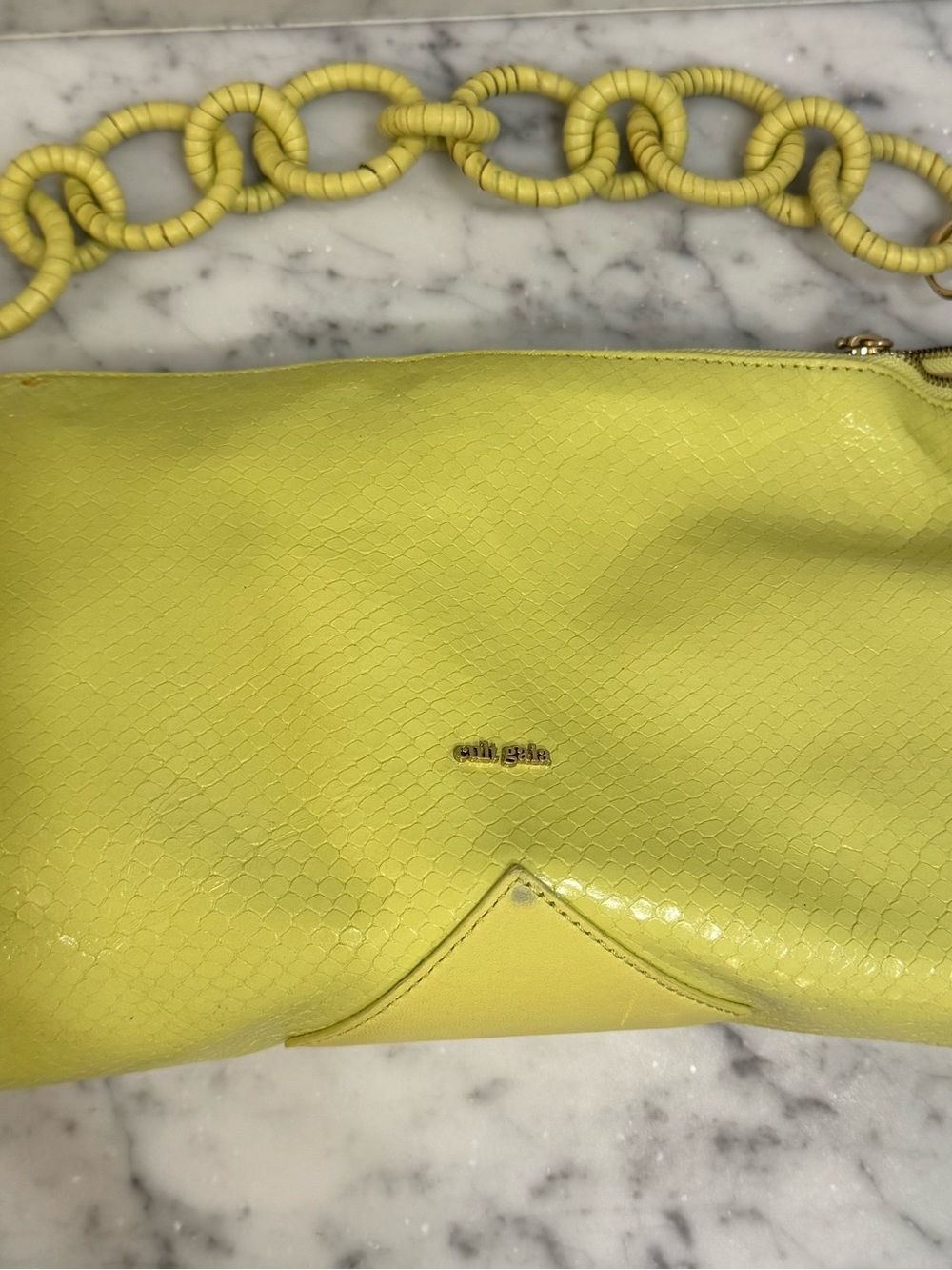 Cult Gaia Hera ring mini bag. chartreuse